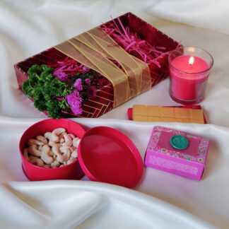 Pink Tray with Golden Lines Hamper